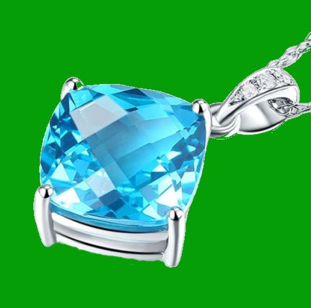 Image 2 of Swiss Blue Topaz Cushion Cut Diamond Accent 14K White Gold Pendant