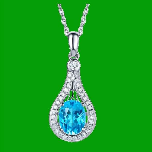 Image 4 of Swiss Blue Topaz Oval Cut Diamond Accent 14K White Gold Pendant