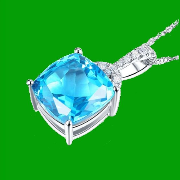 Image 2 of Swiss Blue Topaz Cushion Cut Diamond Highlight 14K White Gold Pendant