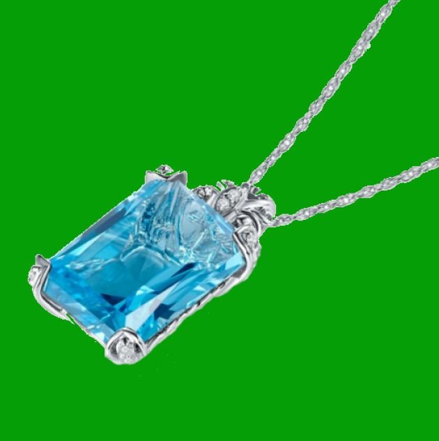 Image 2 of Swiss Blue Topaz Emerald Cut Diamond Frame 14K White Gold Pendant