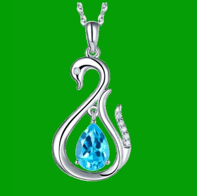 Image 0 of Swiss Blue Topaz Pear Cut Swan Diamond Accent 14K White Gold Pendant