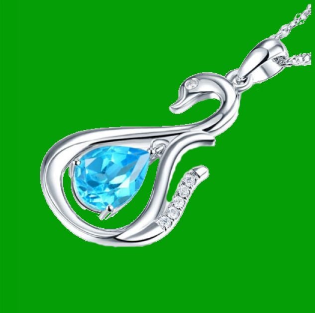 Image 2 of Swiss Blue Topaz Pear Cut Swan Diamond Accent 14K White Gold Pendant