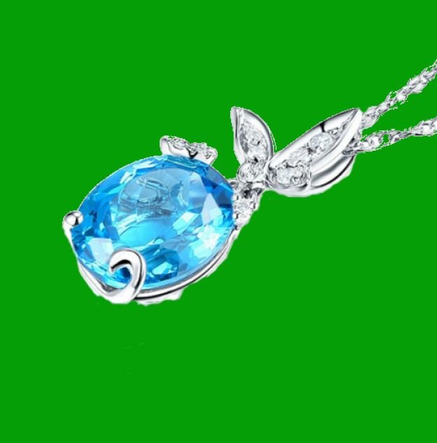 Image 2 of Swiss Blue Topaz Oval Cut Butterfly Diamond Accent 14K White Gold Pendant