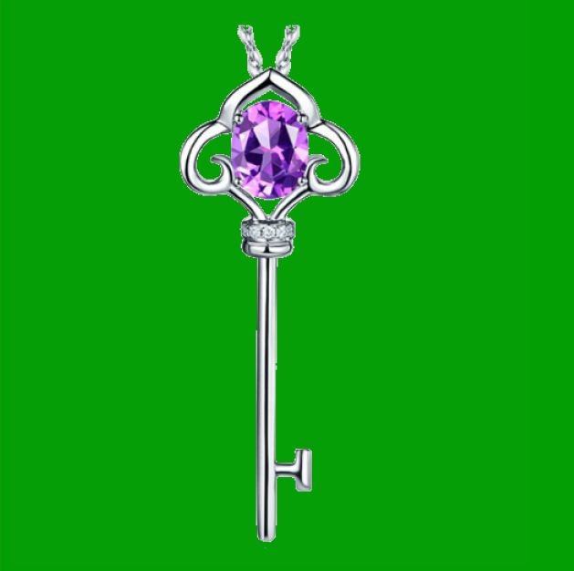 Image 0 of Purple Topaz Oval Cut Key Diamond Accent 14K White Gold Pendant