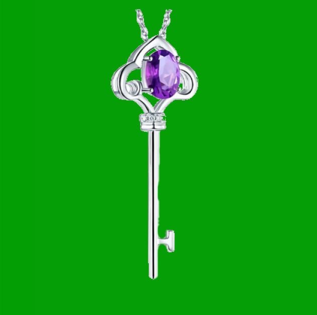 Image 4 of Purple Topaz Oval Cut Key Diamond Accent 14K White Gold Pendant