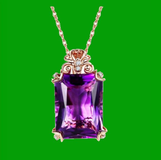 Image 0 of Purple Amethyst Emerald Cut Diamond Frame 14K Rose Gold Pendant