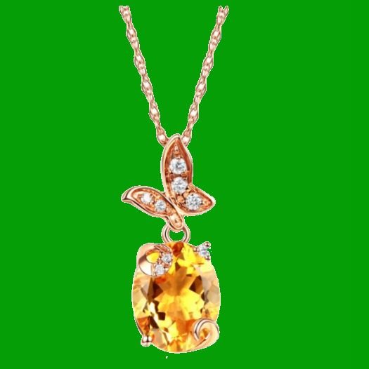 Image 0 of Citrine Oval Cut Butterfly Diamond Accent 14K Rose Gold Pendant