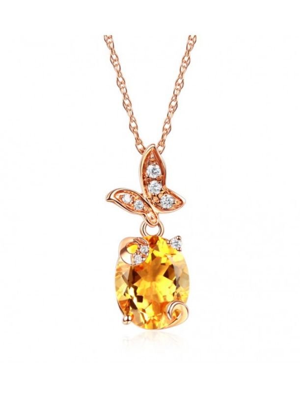 Image 1 of Citrine Oval Cut Butterfly Diamond Accent 14K Rose Gold Pendant