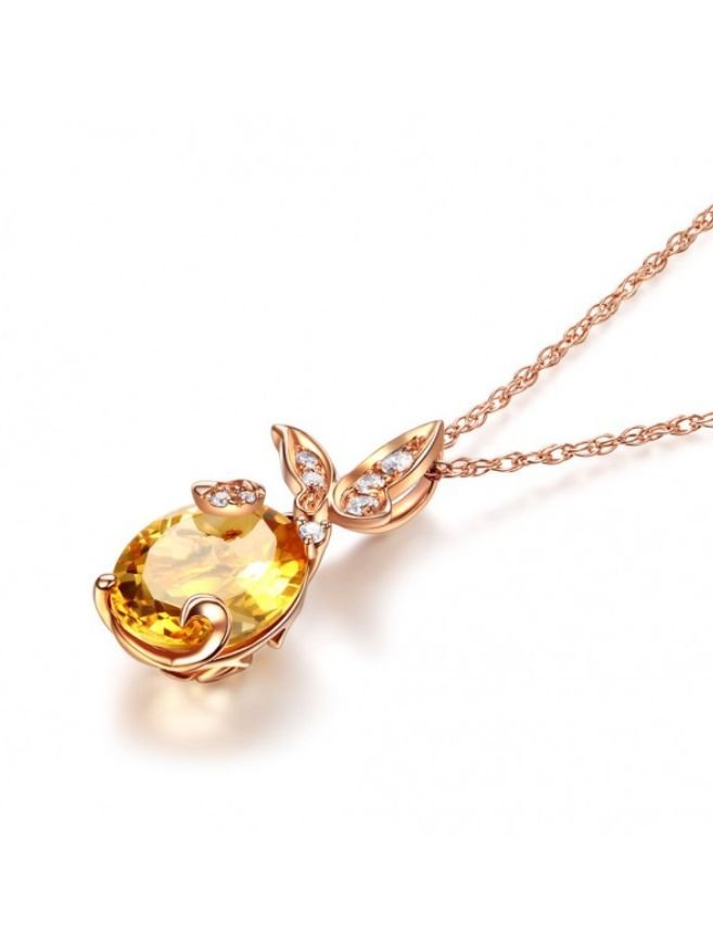 Image 3 of Citrine Oval Cut Butterfly Diamond Accent 14K Rose Gold Pendant