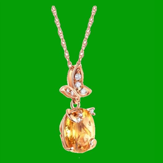 Image 4 of Citrine Oval Cut Butterfly Diamond Accent 14K Rose Gold Pendant
