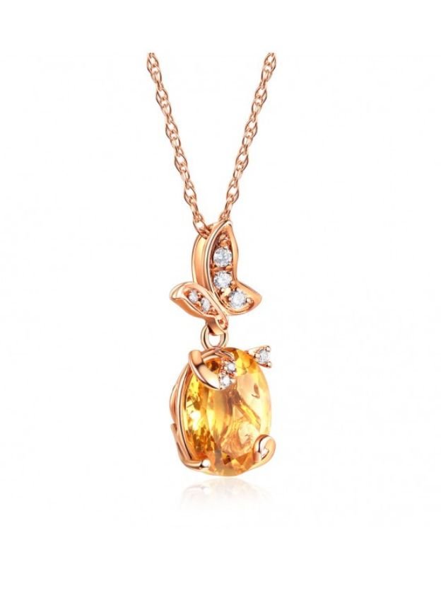 Image 5 of Citrine Oval Cut Butterfly Diamond Accent 14K Rose Gold Pendant