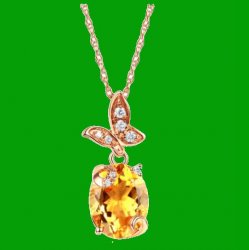 Citrine Oval Cut Butterfly Diamond Accent 14K Rose Gold Pendant