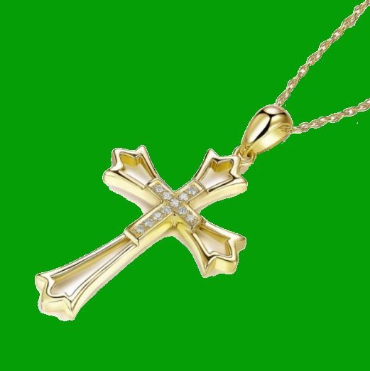Image 2 of White Diamond Accent Double Cross 14K Yellow Gold Pendant