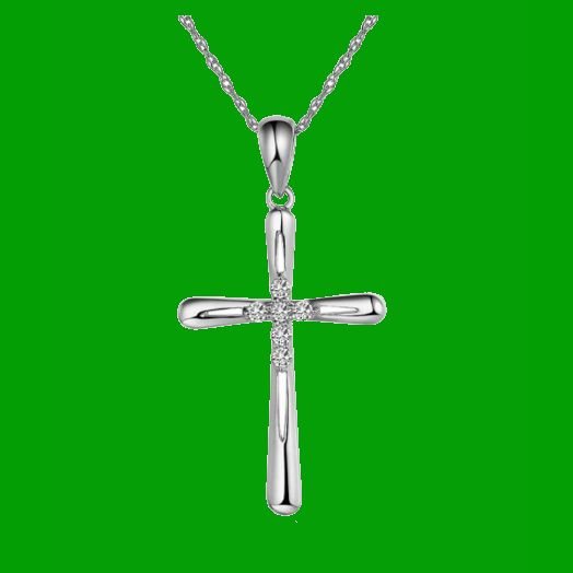 Image 0 of White Diamond Accent Polished Double Cross 14K White Gold Pendant
