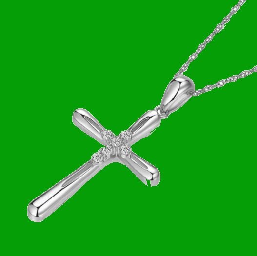 Image 2 of White Diamond Accent Polished Double Cross 14K White Gold Pendant