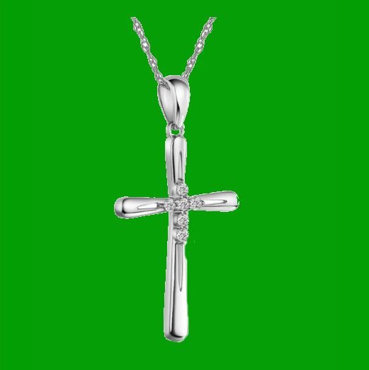 Image 4 of White Diamond Accent Polished Double Cross 14K White Gold Pendant
