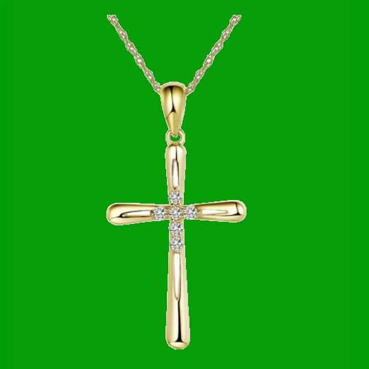 Image 0 of White Diamond Accent Polished Double Cross 14K Yellow Gold Pendant