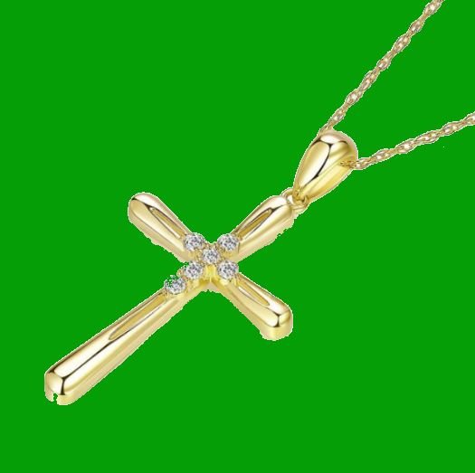 Image 2 of White Diamond Accent Polished Double Cross 14K Yellow Gold Pendant