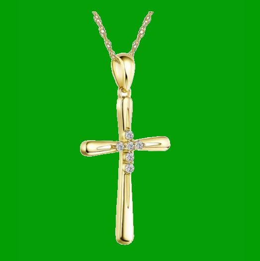 Image 4 of White Diamond Accent Polished Double Cross 14K Yellow Gold Pendant