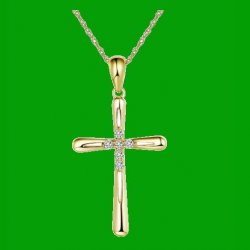 White Diamond Accent Polished Double Cross 14K Yellow Gold Pendant