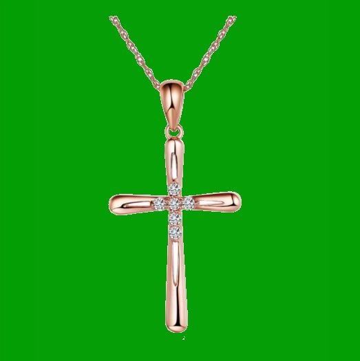 Image 0 of White Diamond Accent Polished Double Cross 14K Rose Gold Pendant