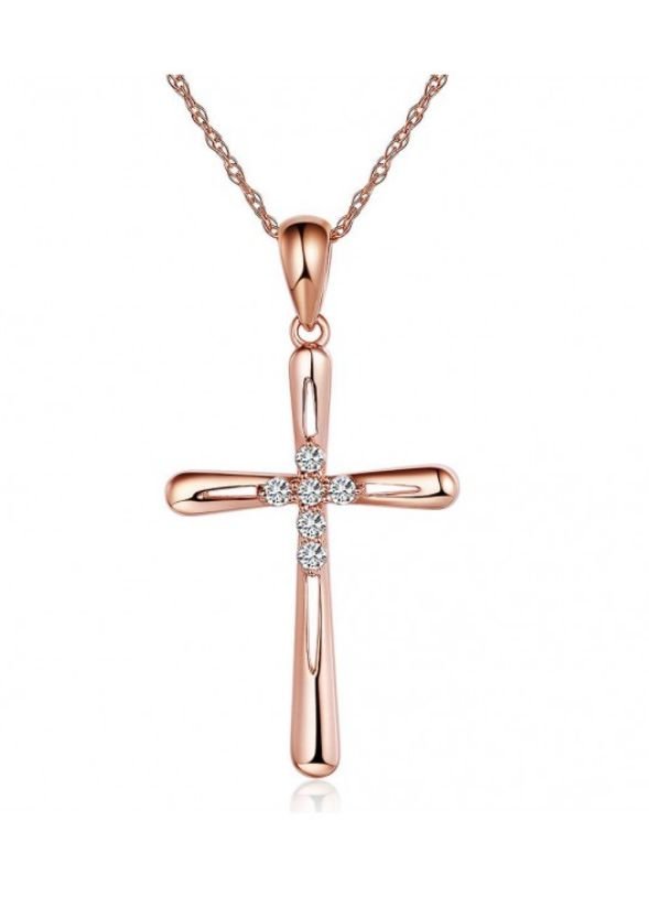 Image 1 of White Diamond Accent Polished Double Cross 14K Rose Gold Pendant