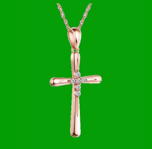Image 4 of White Diamond Accent Polished Double Cross 14K Rose Gold Pendant