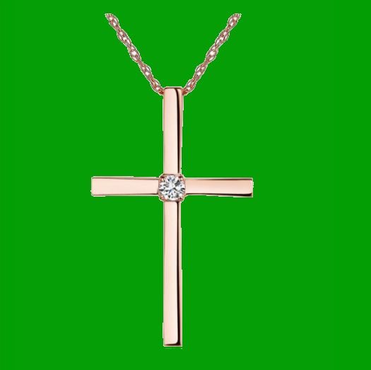 Image 0 of White Diamond Round Cut Solitaire Cross 14K Rose Gold Pendant