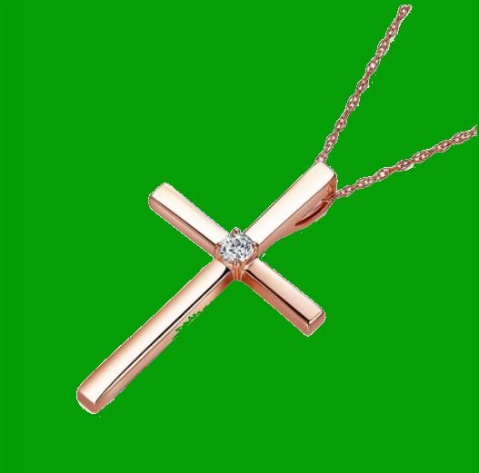 Image 2 of White Diamond Round Cut Solitaire Cross 14K Rose Gold Pendant