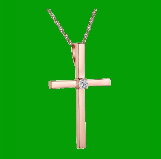 Image 4 of White Diamond Round Cut Solitaire Cross 14K Rose Gold Pendant