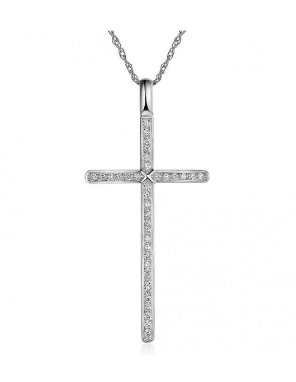Image 1 of White Diamond Inlaid Cross 14K White Gold Pendant