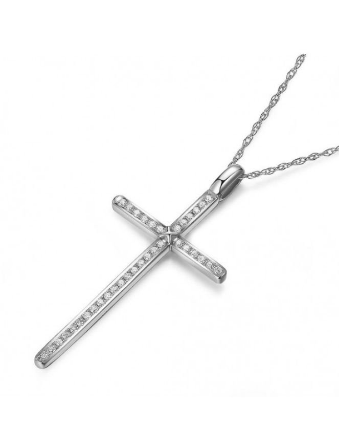 Image 3 of White Diamond Inlaid Cross 14K White Gold Pendant