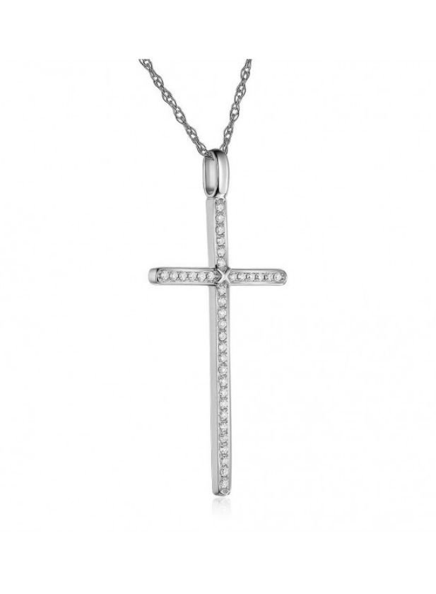 Image 5 of White Diamond Inlaid Cross 14K White Gold Pendant