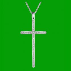 White Diamond Inlaid Cross 14K White Gold Pendant