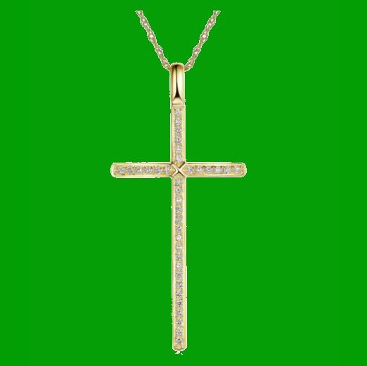 Image 0 of White Diamond Inlaid Cross 14K Yellow Gold Pendant