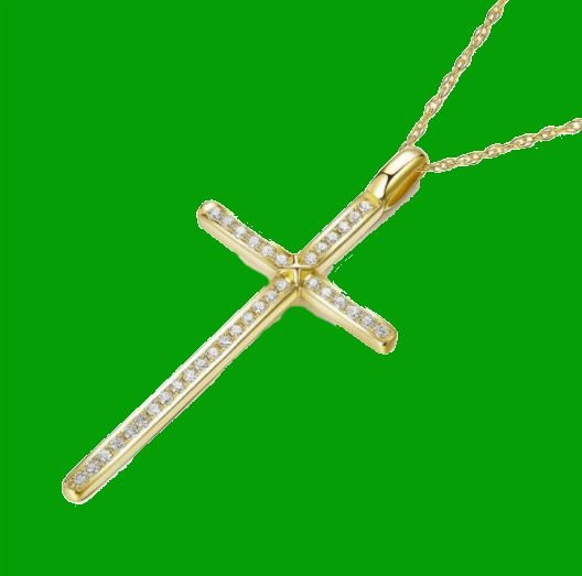 Image 2 of White Diamond Inlaid Cross 14K Yellow Gold Pendant