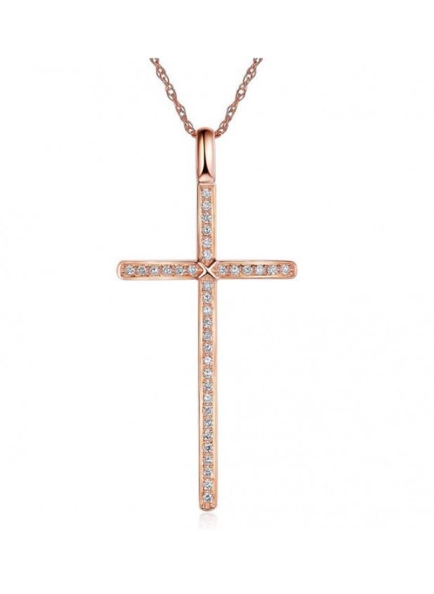 Image 1 of White Diamond Inlaid Cross 14K Rose Gold Pendant