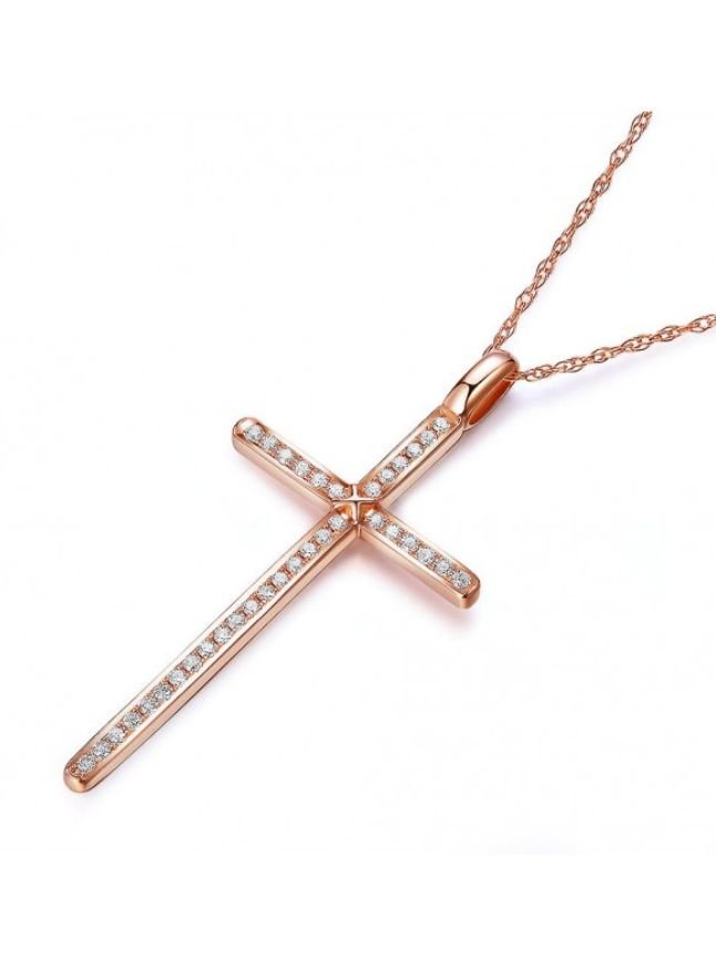 Image 3 of White Diamond Inlaid Cross 14K Rose Gold Pendant