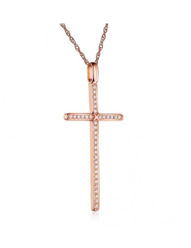 Image 5 of White Diamond Inlaid Cross 14K Rose Gold Pendant