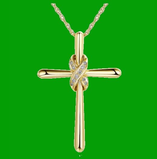 Image 0 of White Diamond Knotted Cross 14K Yellow Gold Pendant
