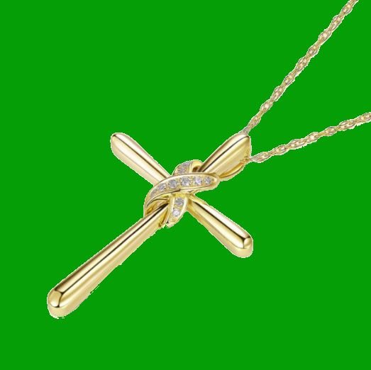 Image 2 of White Diamond Knotted Cross 14K Yellow Gold Pendant