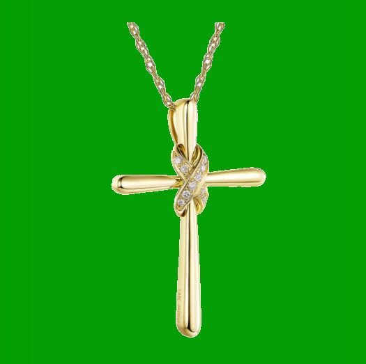 Image 4 of White Diamond Knotted Cross 14K Yellow Gold Pendant