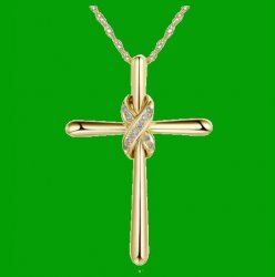 White Diamond Knotted Cross 14K Yellow Gold Pendant