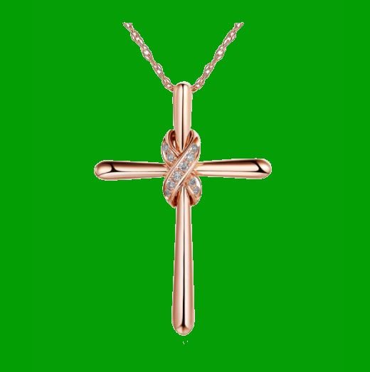 Image 0 of White Diamond Knotted Cross 14K Rose Gold Pendant