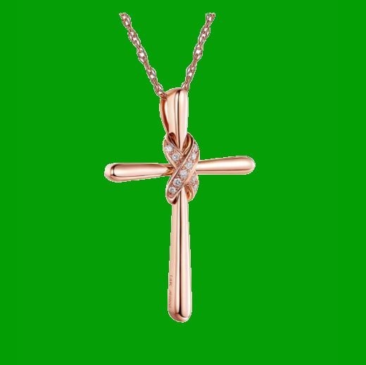 Image 4 of White Diamond Knotted Cross 14K Rose Gold Pendant