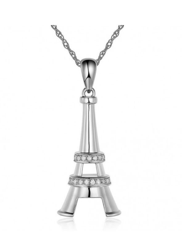 Image 1 of Eiffel Tower White Diamond Accent 14K White Gold Pendant