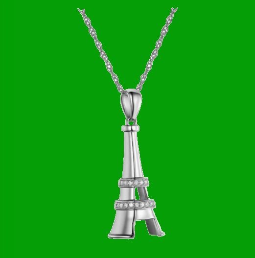 Image 4 of Eiffel Tower White Diamond Accent 14K White Gold Pendant