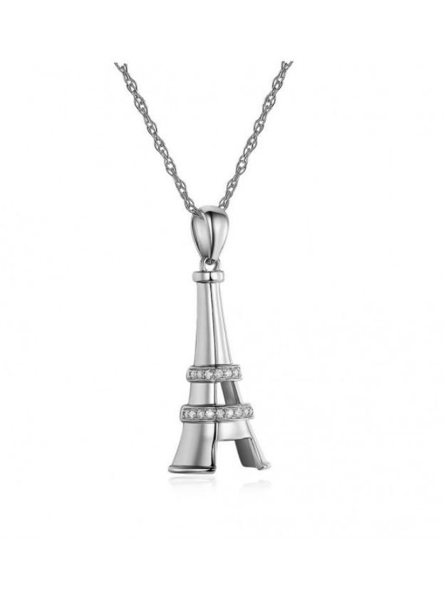 Image 5 of Eiffel Tower White Diamond Accent 14K White Gold Pendant