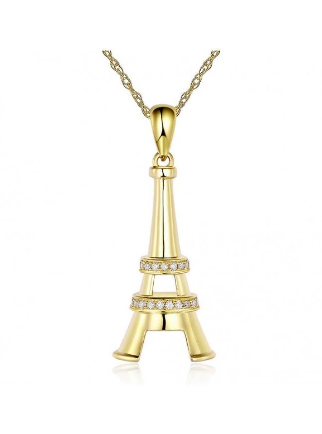 Image 1 of Eiffel Tower White Diamond Accent 14K Yellow Gold Pendant