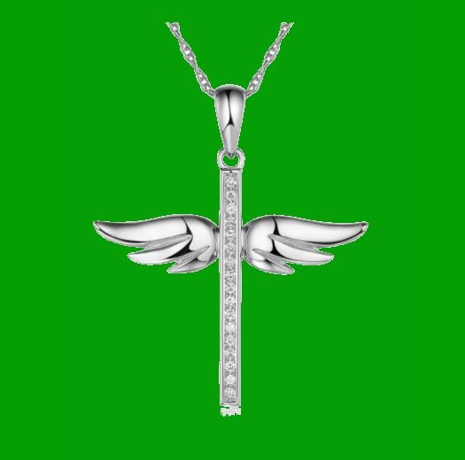 Image 0 of White Diamond Angel Wings Cross 14K White Gold Pendant